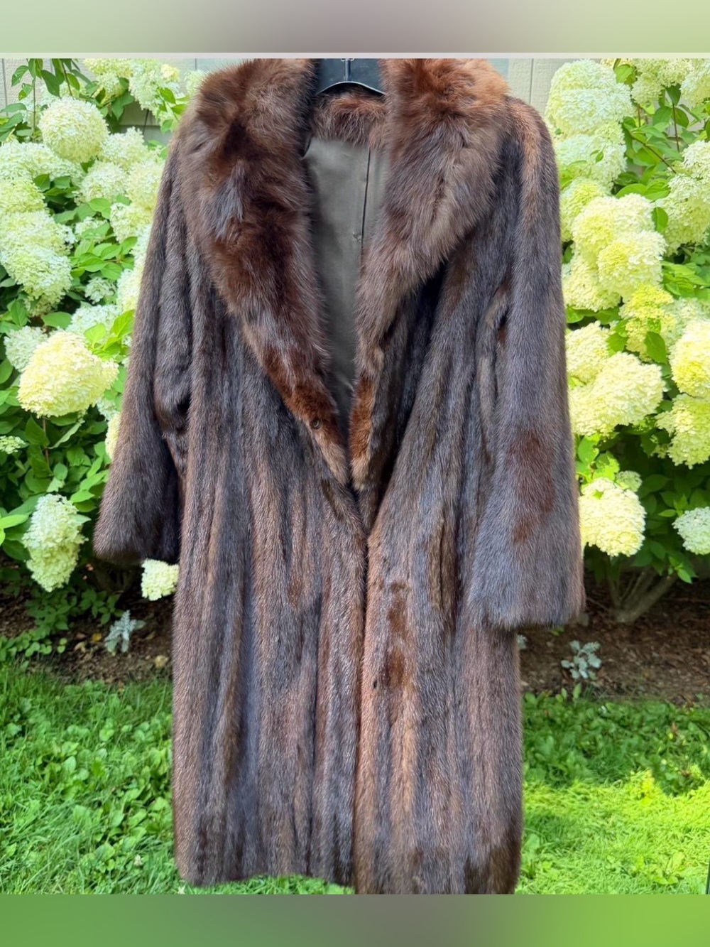Luxury Vintage Mahogany Mink Fur Coat Sable Collar Full Length Brown